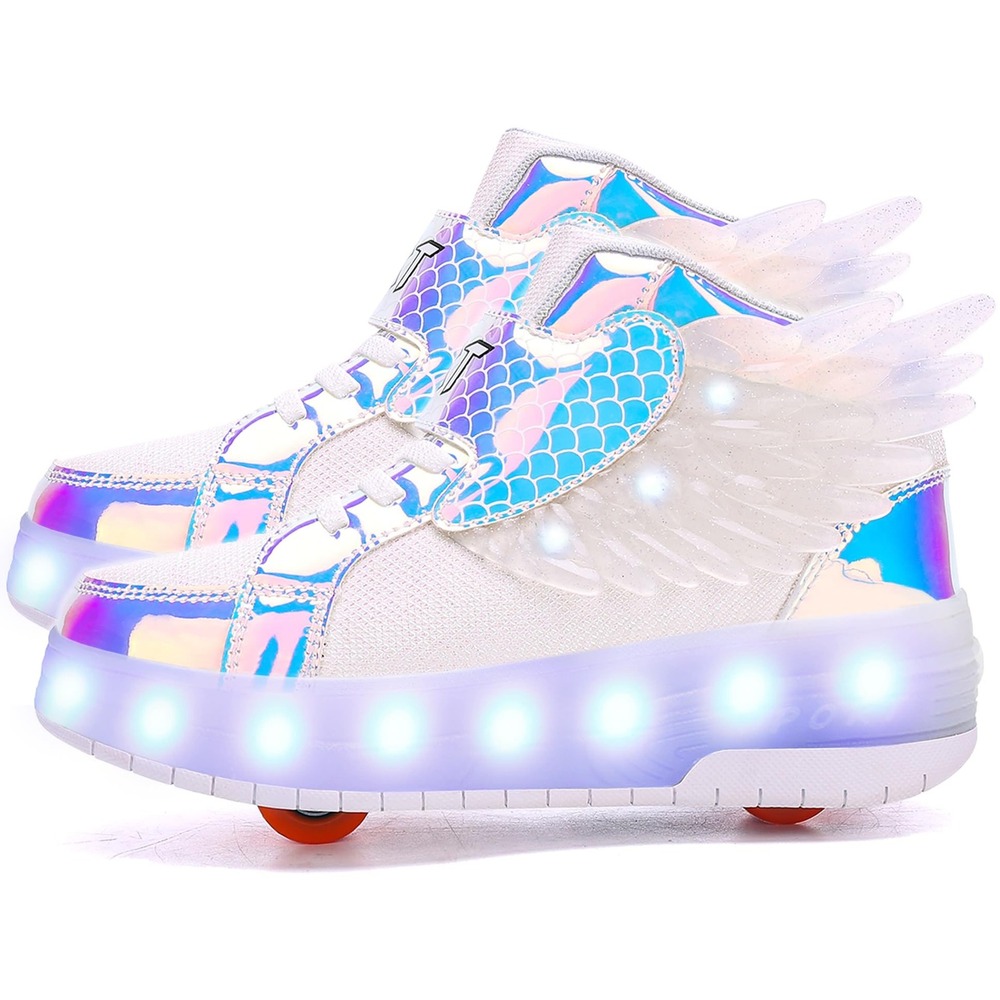 NWT AIkuass LED Light Up Roller Shoes Wing Wheels Kids US 4-4.5 EU 36